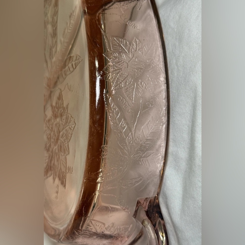 Vintage Jeanette Poinsettia Pink Depression Selenium Glass Divided Relish Dish - Picture 6 of 7